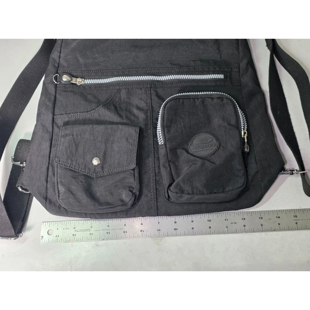 Jinqiaoer Shoulder Bag Backpack Black Multi Pockets Travel Zip Crossbody Bags